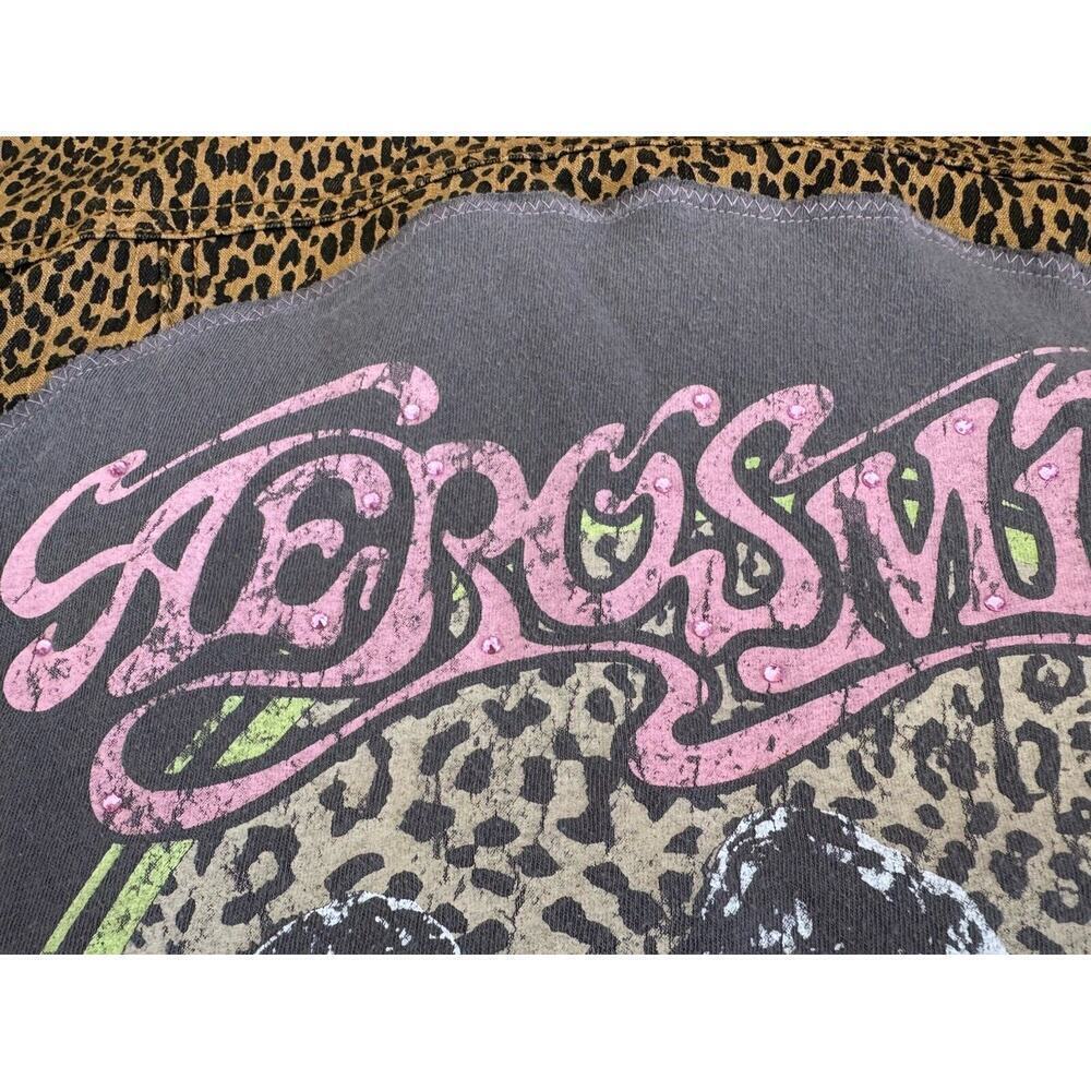 AEROSMITH Leopard Rhinestone Embellished Upcycled Retro Vintage Jacket Size XL - Picture 12 of 13